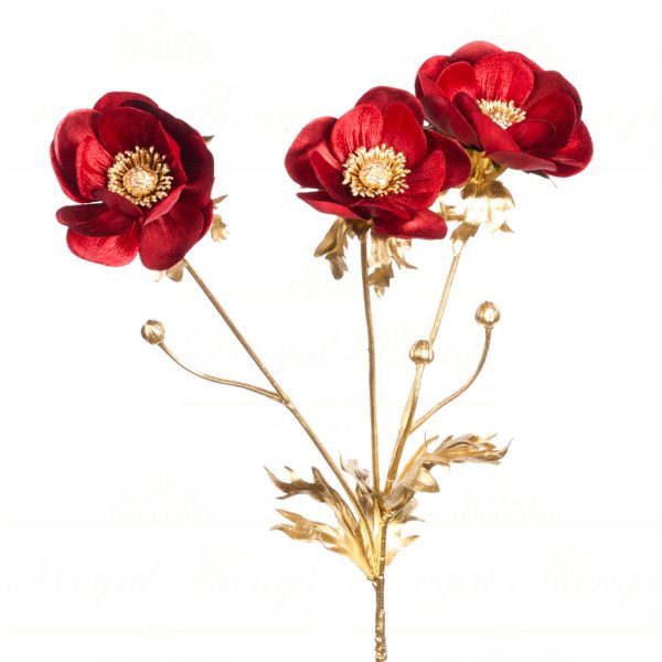 Al 69103 Goodwill Christmas Decorative Items Velvet Metallic Anemone Flower Stem Red Branches Stems 