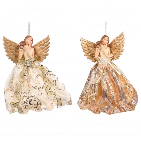 As 25117 Goodwill Christmas Ornaments Fabric Flying Music Angel Ornament Cream Gold