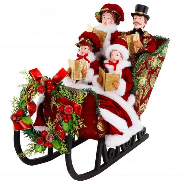 As 25202 Goodwill Christmas Decorative Items Fabric Caroler Family In Sleigh Tabletop Red White