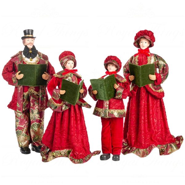 As 25204 Goodwill Christmas Dolls Fabric Carol Singer Family Tabletop Red Gold