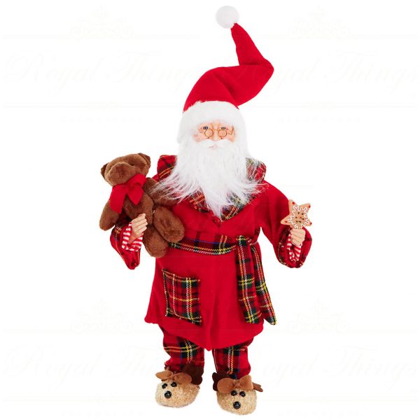 As 25206 Goodwill Christmas Dolls Fabric Tartan Bedtime Santa With Bear Tabletop Red Brown White