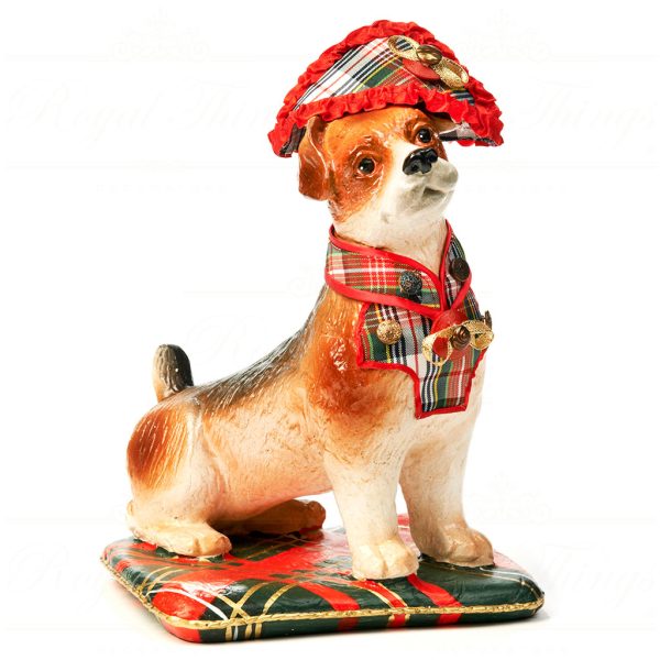 B 30161 Goodwill Christmas Decorative Items British Tartan Dog On Pillow Tabletop Brown Green Red