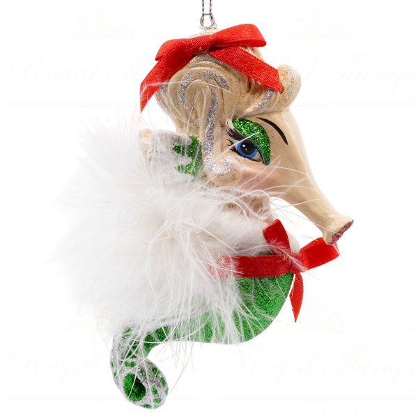 B 30801 Goodwill Christmas Ornaments Vintage Christmas Seahorse Green Red White Vari Green