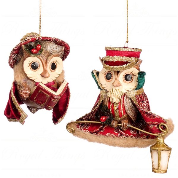 B 86001 Goodwill Christmas Ornaments Song For Season Carol Singing Owl Ornament Burgundy Gold
