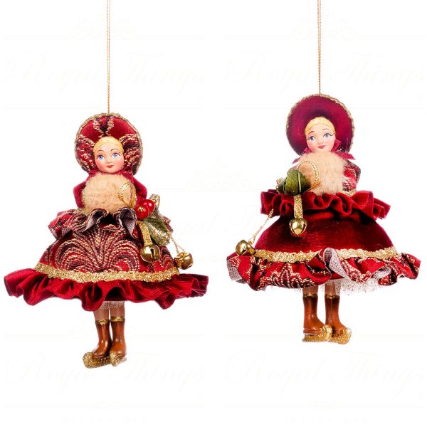 B 86002 Goodwill Christmas Ornaments Song For Season Girl With Dangle Legs Ornament Burgundy Gold