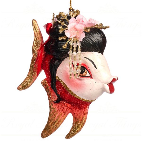 B 86051 Goodwill Christmas Ornaments Pagoda Geisha Angel Fish Ornament Red Black Vari Darkpink
