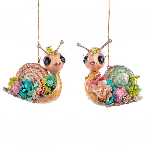 B 86159 Goodwill Christmas Ornaments Lily Pond Snail Ornament Pink Green