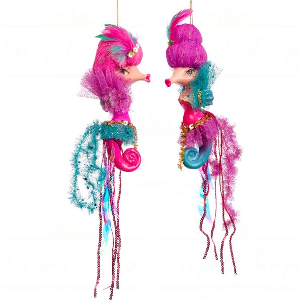 B 86351 Goodwill Christmas Ornaments Eleganza Seahorse Ornament Pink Blue