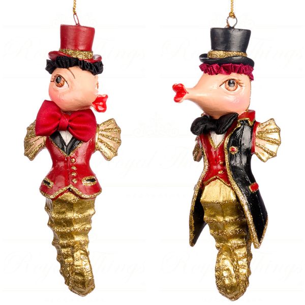 B 86600 Goodwill Christmas Ornaments Champagne Bar Gentleman Seahorse Ornament Gold Red