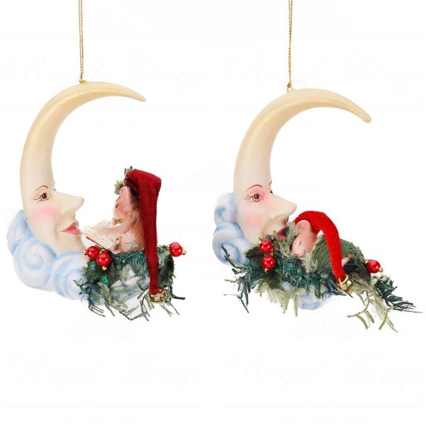 B 87161 Goodwill Christmas Ornaments Woodland Bedtime Mouse On Moon Ornament Yellow Red