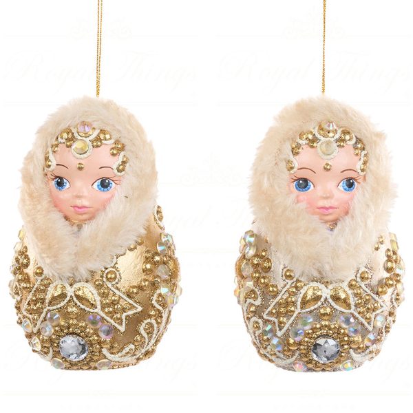 B 87211 Goodwill Christmas Ornaments Regal Winter Matr Nesting Doll Gold Cream