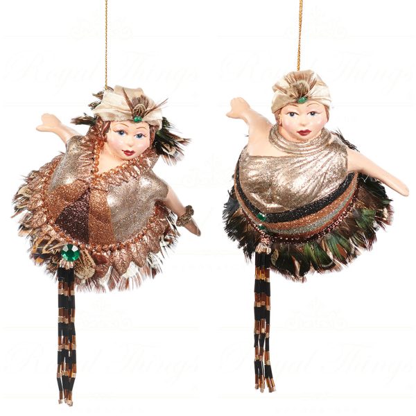 B 92155 Goodwill Christmas Ornaments Art Deco Chubby Lady Ornament Gold Green Brown
