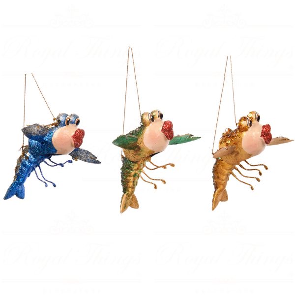 B 98210 Goodwill Christmas Ornaments Glamour Diva Lobster Ornament Green Gold Blue