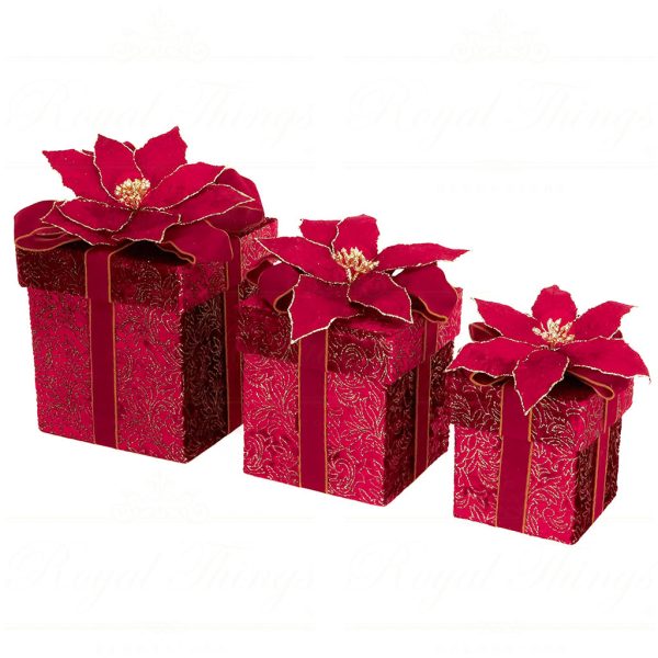Br 41150 Goodwill Christmas Decorative Items Brocade Poinsettia Gift Box Tabletop Red