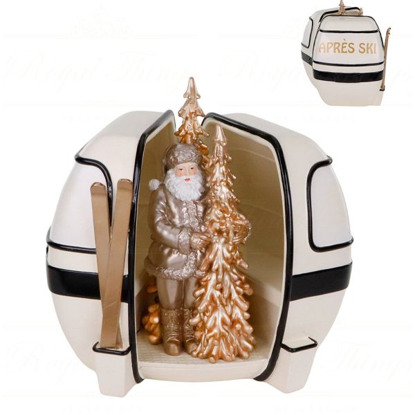 D 42360 Goodwill Christmas Decorative Items Apres Ski Santa In Ski Lift Tabletop White Gold