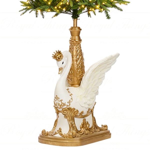 D 42388 Goodwill Christmas Decorative Items Swan Tree Stand Tabletop Cream Gold Closeup