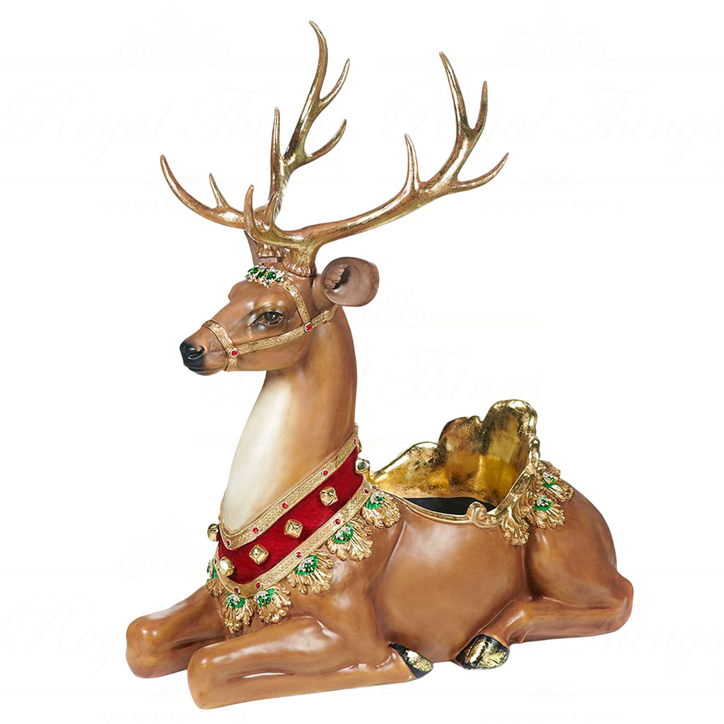 D 47149 goodwill christmas decorative items lying deer flowerpot display brown gold red D 47149 Goodwill Christmas Decorative Items Lying Deer Flowerpot Display Brown Gold Red