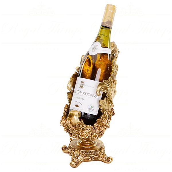 Ex 10153 Goodwill Christmas Decorative Items Acanthus Leaf Wine Bottle Holder Tabletop Gold B