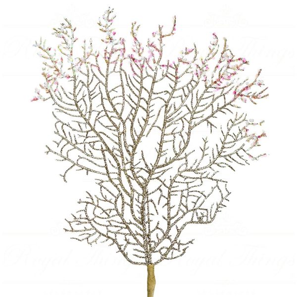Ff 99500 Goodwill Christmas Decorative Items Sequin Coral Twig Stem Gold Branches Stems