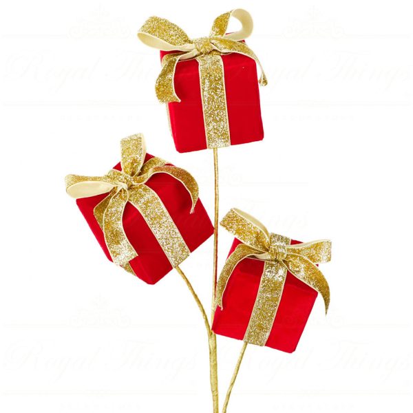 Ff 99650 Goodwill Christmas Branches Fabric 3 Gift Box Stem Red Gold