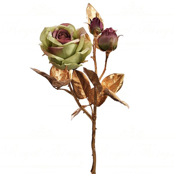 Fl20151 Goodwill Christmas Flowers Golden Rose Flower On Stem Green