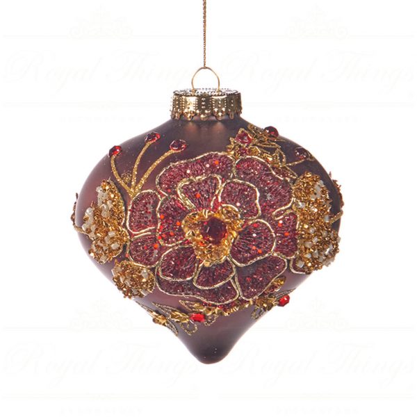 Goodwill Christmas Ball Glass 3d Embroidered Flower Ball Burgundy Gold Ya 92415 Onion