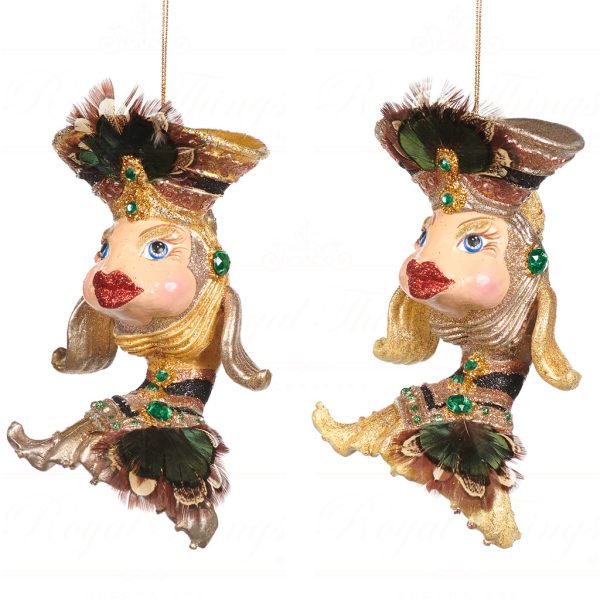Goodwill Christmas Ornament Gold Black Green Brown Art Deco Lady Goldfish B92159