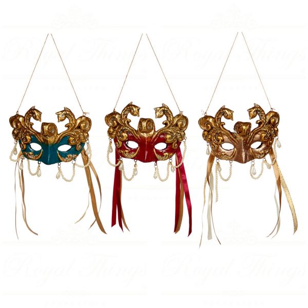 Goodwill Christmas Ornament Gold Blue Red Copper Acanthus Mask B94202