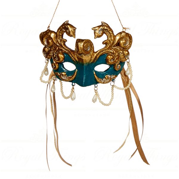 Goodwill Christmas Ornament Gold Blue Red Copper Acanthus Mask B94202 Green