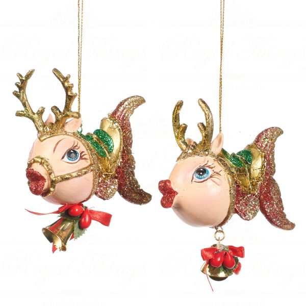Goodwill Christmas Ornament Gold Red Green Fishmas Xmas Rudolph Fish B92362
