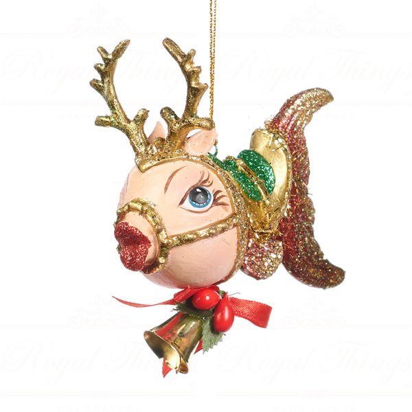 Goodwill Christmas Ornament Gold Red Green Fishmas Xmas Rudolph Fish B92362 Man