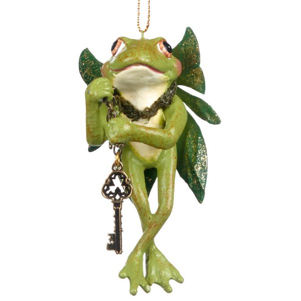 Goodwill Christmas Ornament Green Cream Forest Fairy Frog B93354 Key