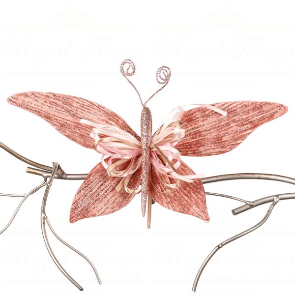 Goodwill Christmas Ornament Pink Velvet Ribbon Butterfly On Clip Br32432