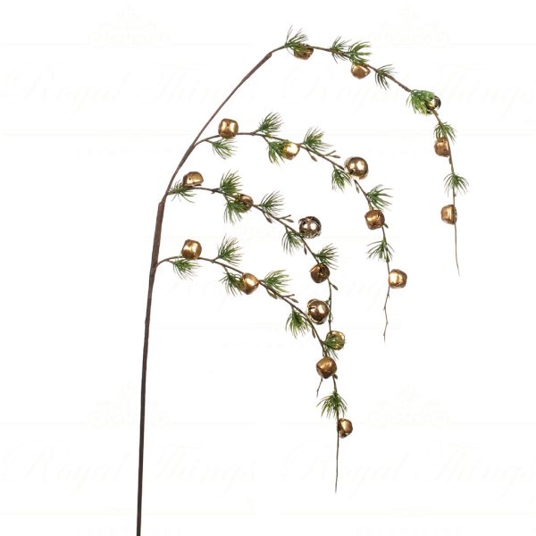 Goodwill Christmas Flowers Branches Snowy Hanging Bell Pine Stem Green Gold Sp 20593