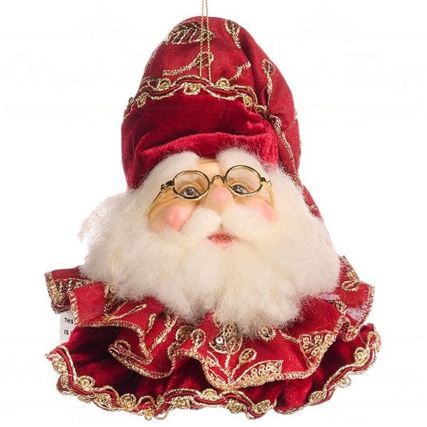 J 57010 Goodwill Christmas Ornaments Victorian Brocade Santa Mrs Claus Head Ornament Burgundy Gold Boy