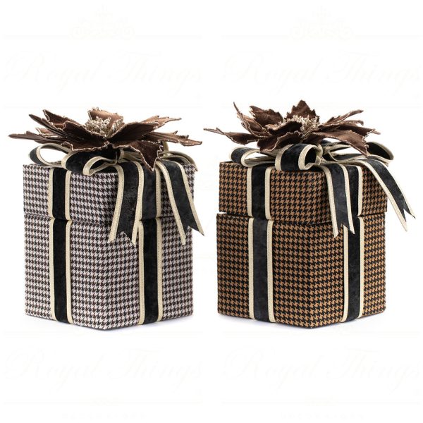 J 61574 Goodwill Decorative Items Country Club Houndstooth Gift Box Brown Cream