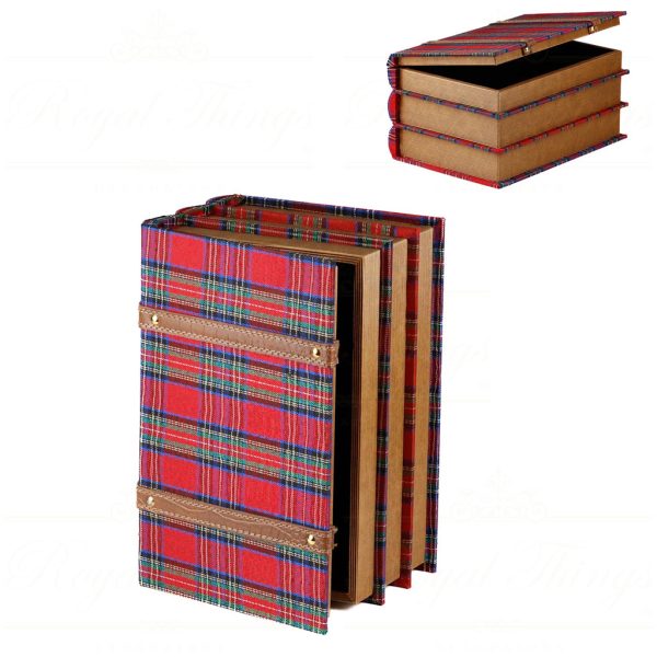 K 10320 Goodwill Christmas Decorative Items Fabric Tartan Book Box Red Green Blue