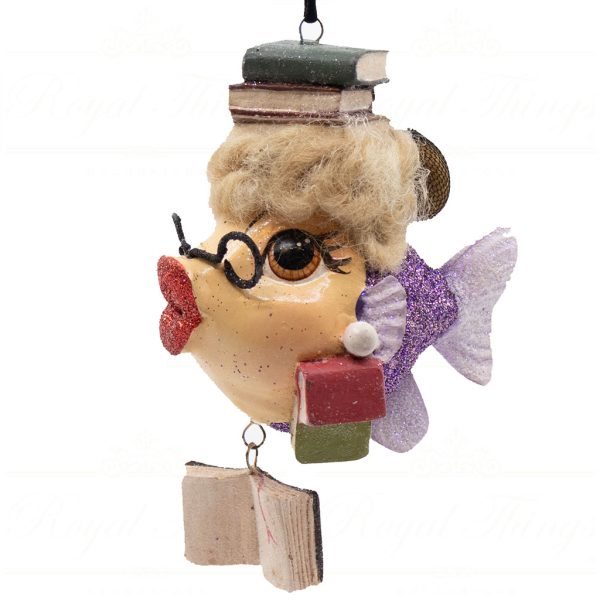 Kc 28 28635 Katherine S Collection Christmas Heritage Ornament Bookworm Kissing Fish White Pink Purple Vari Purple