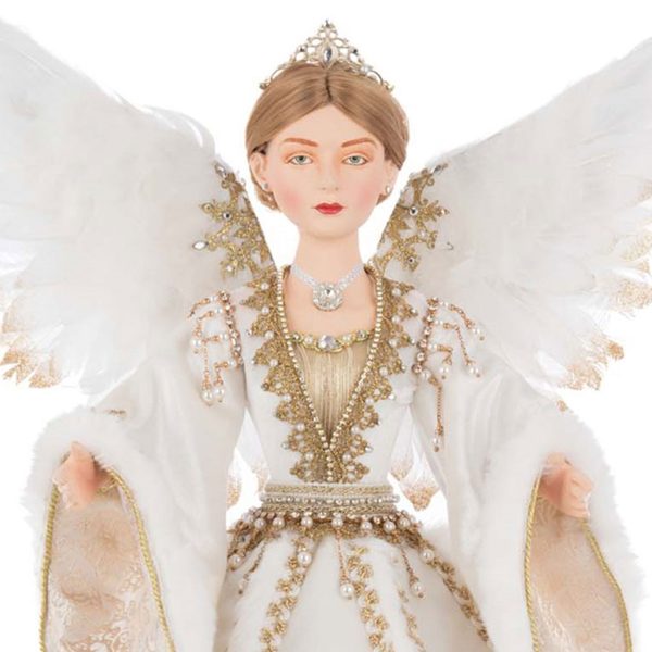 Kc 28 528755 Katherines Collection Christmas Decorative Items Bells Of Brilliance Arabelle Angel Tree Topper Gold White Closeup
