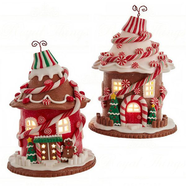 Ksa Gbj0022 Kurt S Adler Christmas Decorative Items Round Candy Gingerbread House Red White Brown