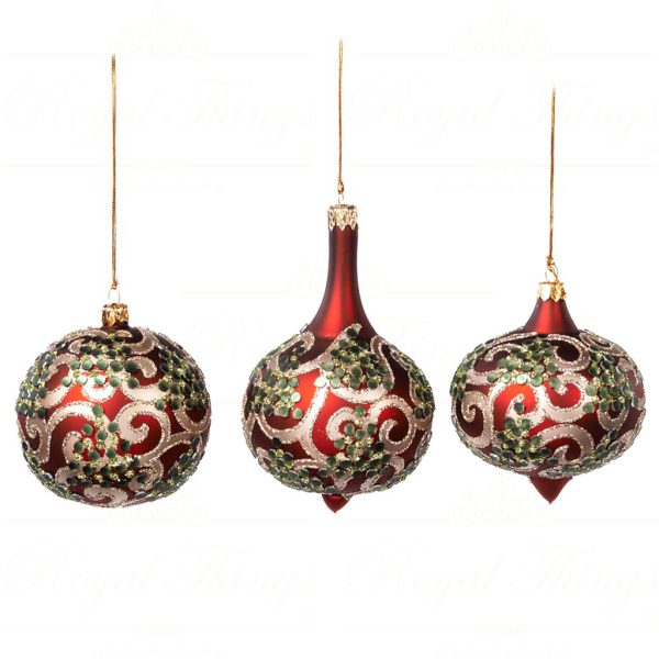 L 20105 Goodwill Christmas Balls Glass Mirror Swirl Ball Red Green Champagne
