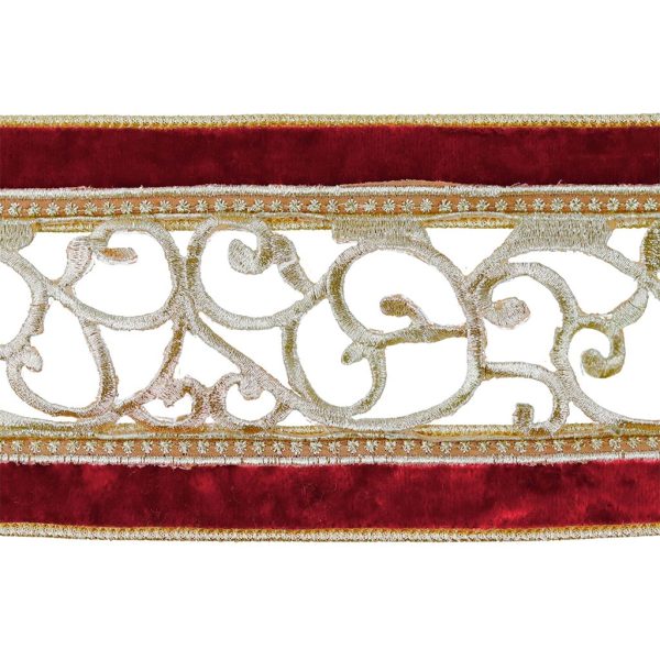 L 36502 Christmas Decorative Items Velvet Dupion Open Swirl Trim Ribbon Burgundy Gold Silver