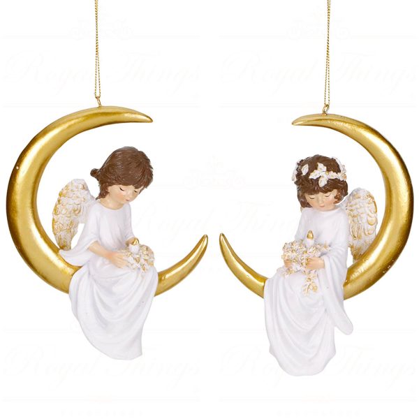Mc 38561 Goodwill Christmas Ornaments Angel On Moon Ornament White Gold