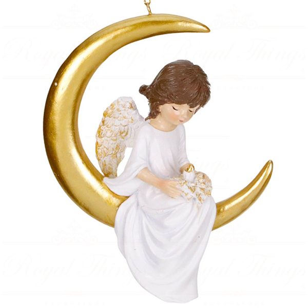 Mc 38561 Goodwill Christmas Ornaments Angel On Moon Ornament White Gold B