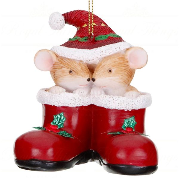 Mc 38563 Goodwill Christmas Ornaments Xmas Mice In Boots Ornament Red Cream White
