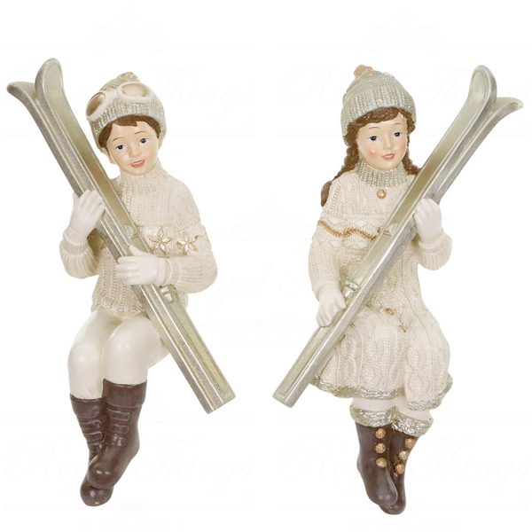 Mc 38587 Goodwill Christmas Decorative Items Apres Ski Sitting Snow Kids Tabletop White Gold