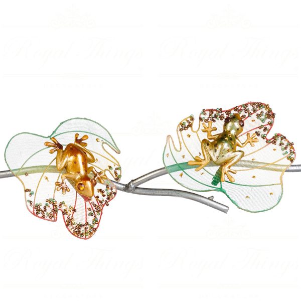 Mo 95241 Goodwill Christmas Ornaments Fabric Beadead Frog On Leaf On Clip Green Gold Clear
