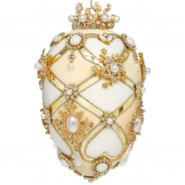 Mr 36 61480 Mark Roberts Christmas Ornaments Faberge Jewel Egg Ornament White Cream Gold