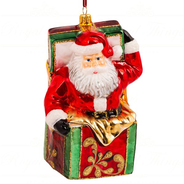 Polish Glass Art Christmas Ornament Santa Big Surprise Red Green Gold Pga B3037