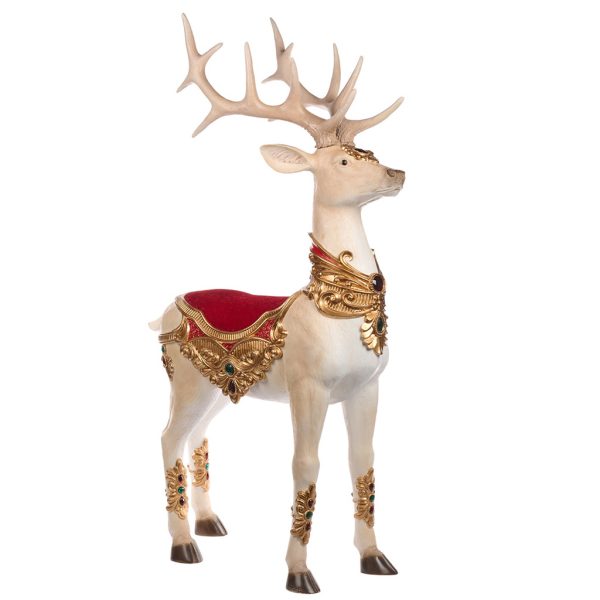 S 30700 Christmas Decorative Items Standing Majestic Deer Display White Burgundy Gold